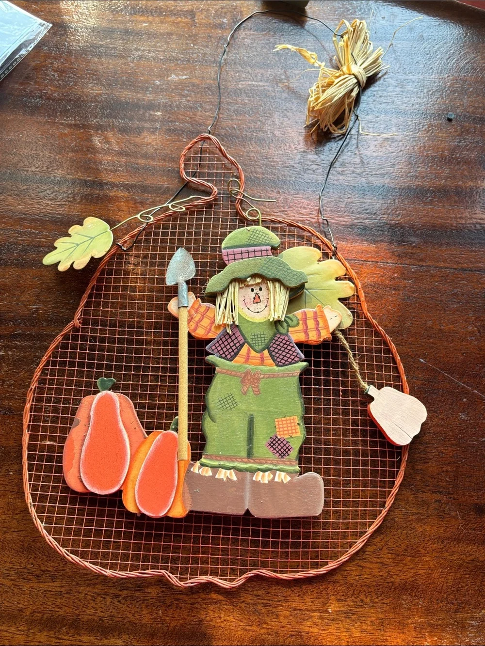 Autumn Harvest Scarecrow Pumpkin Wall Hanging - Orange & Green